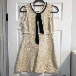 Cream & Black Bow Tweed Fit & Flare Dress - 28" Waist